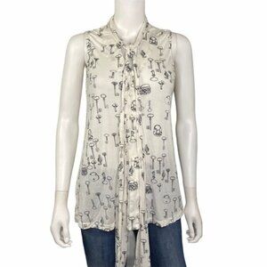 White and Grey Sleeveless Tie Front Tunic Top, CAbI